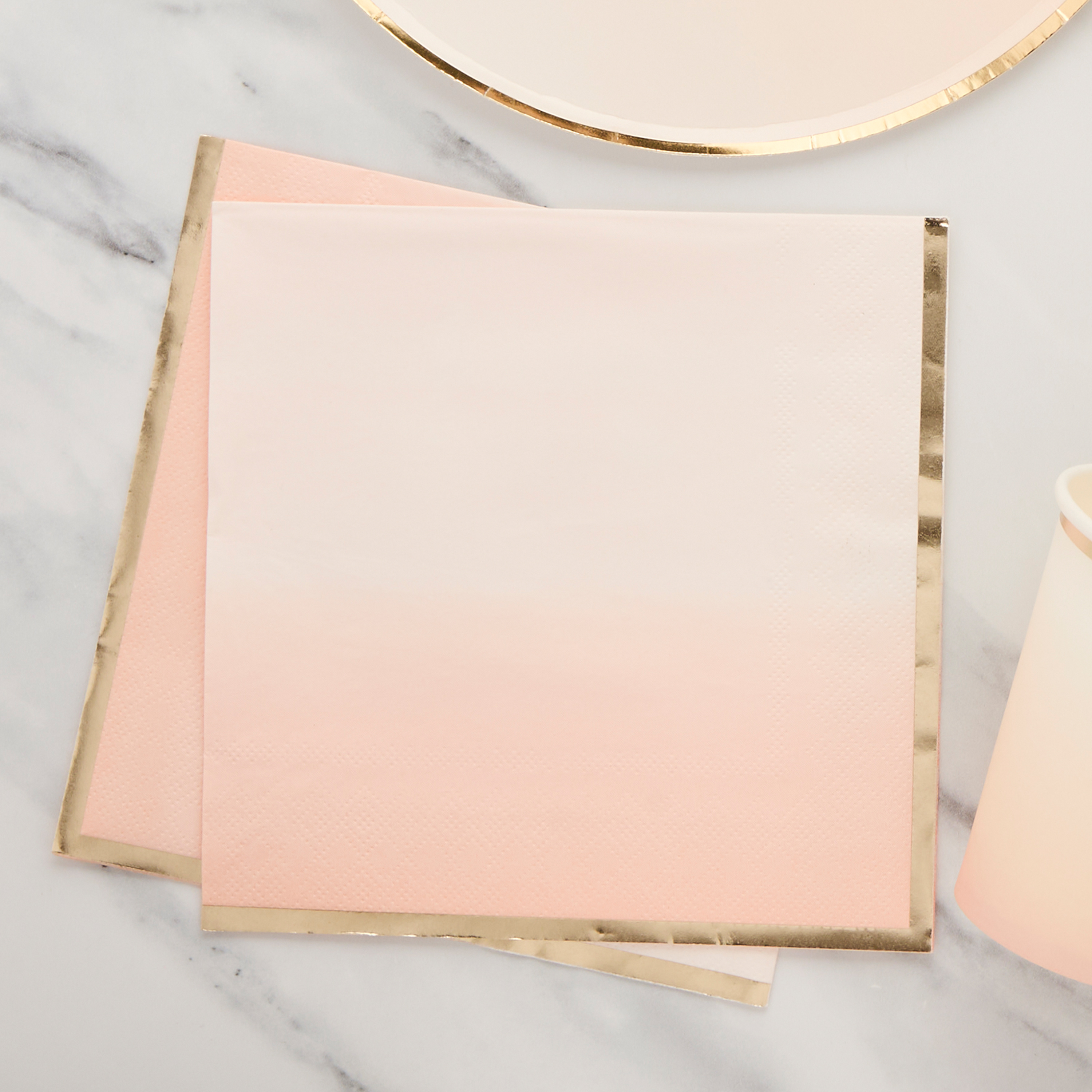 Metallic Gold & Peach Ombre Paper Napkins - Pack of 16