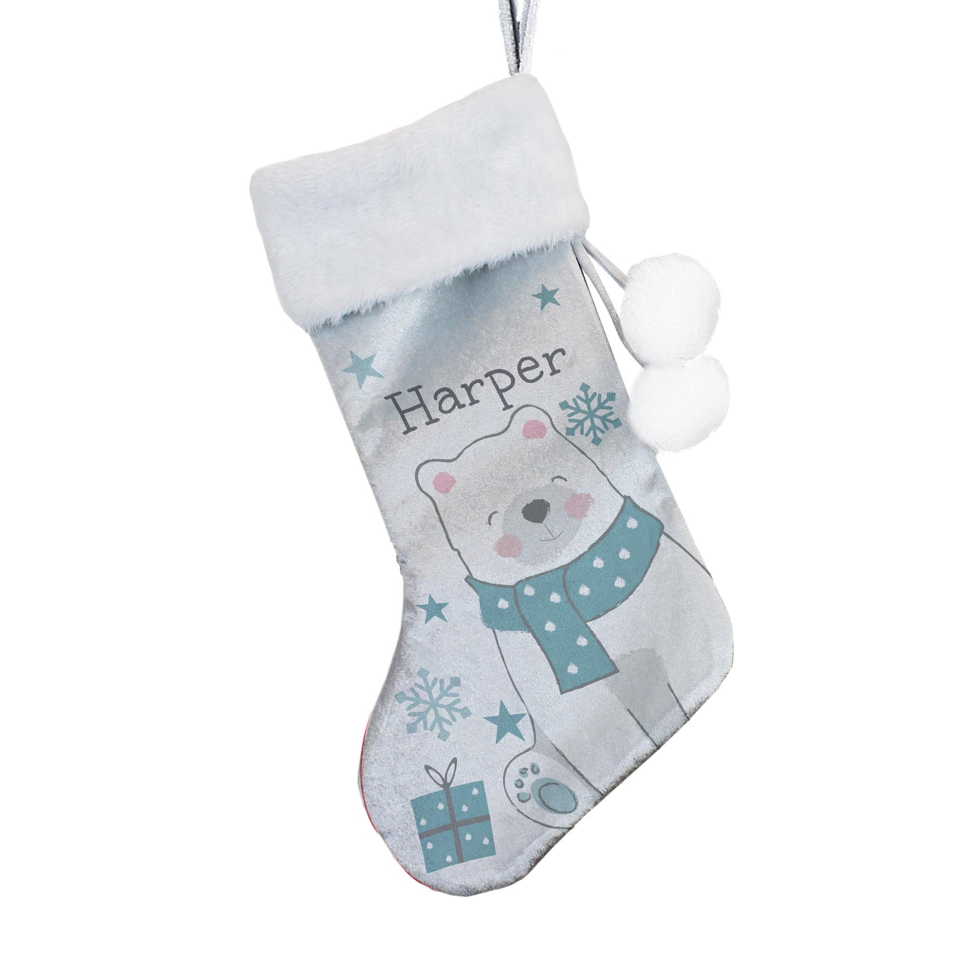 Personalised Polar Bear Christmas Stocking,  Personalised Polar Bear Christmas Stocking
