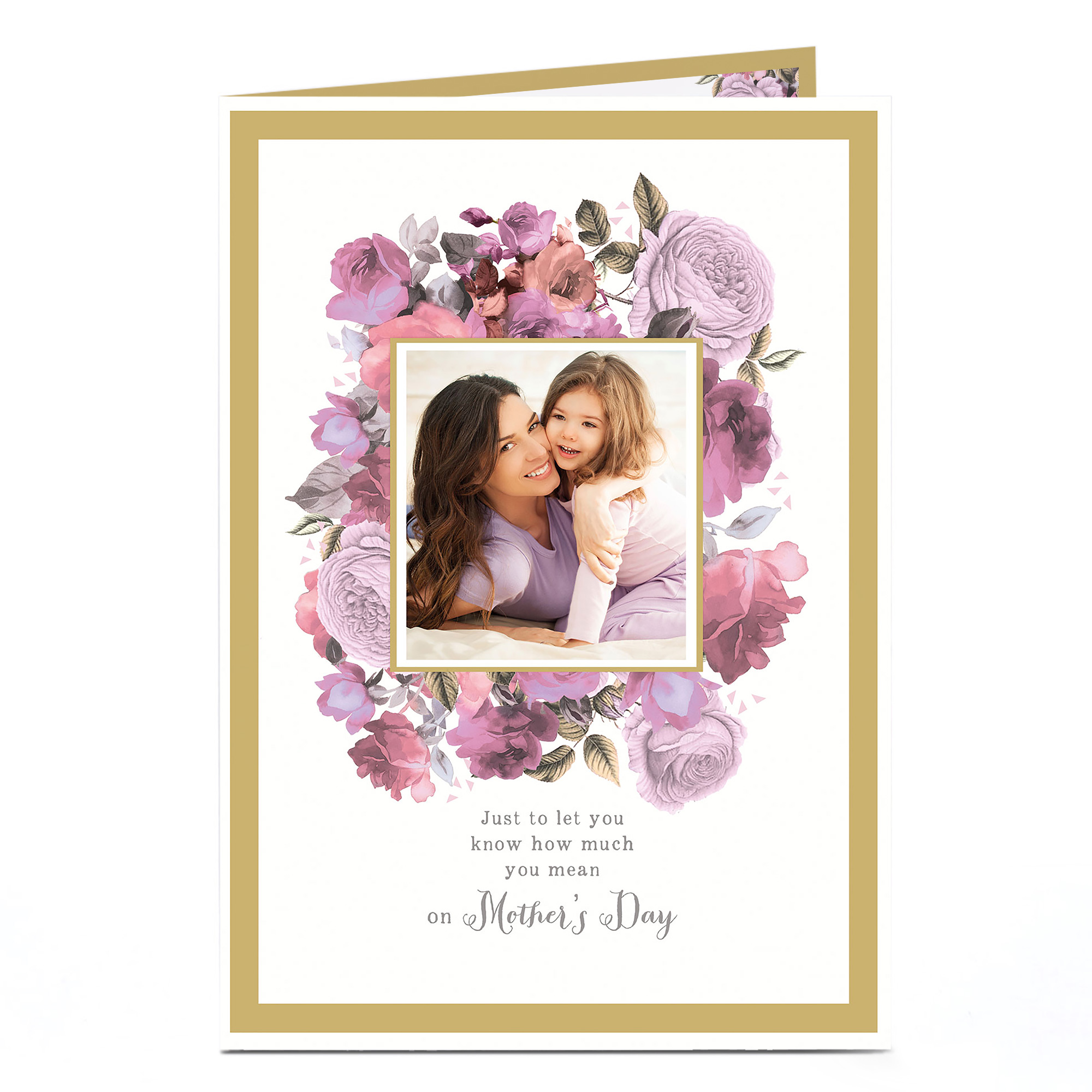 Photo Upload Mother's Day Card - Gold & Watercolour Flowers
