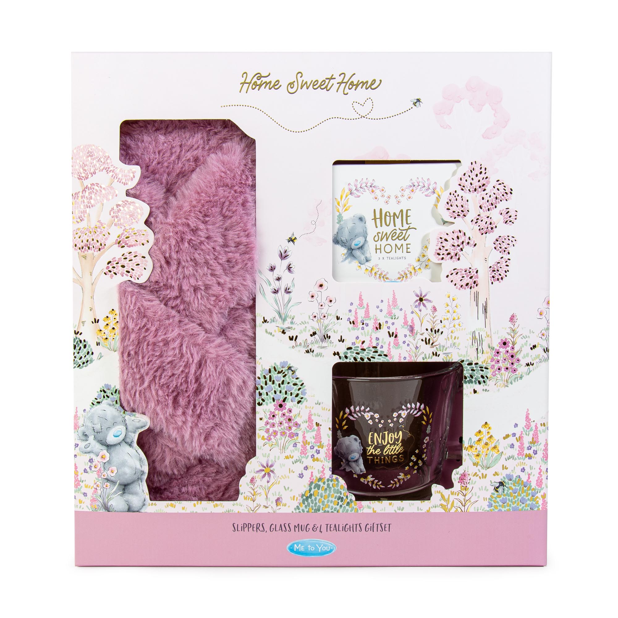 Me to You Tatty Teddy Slippers, Glass Mug & Tealights Gift Set
