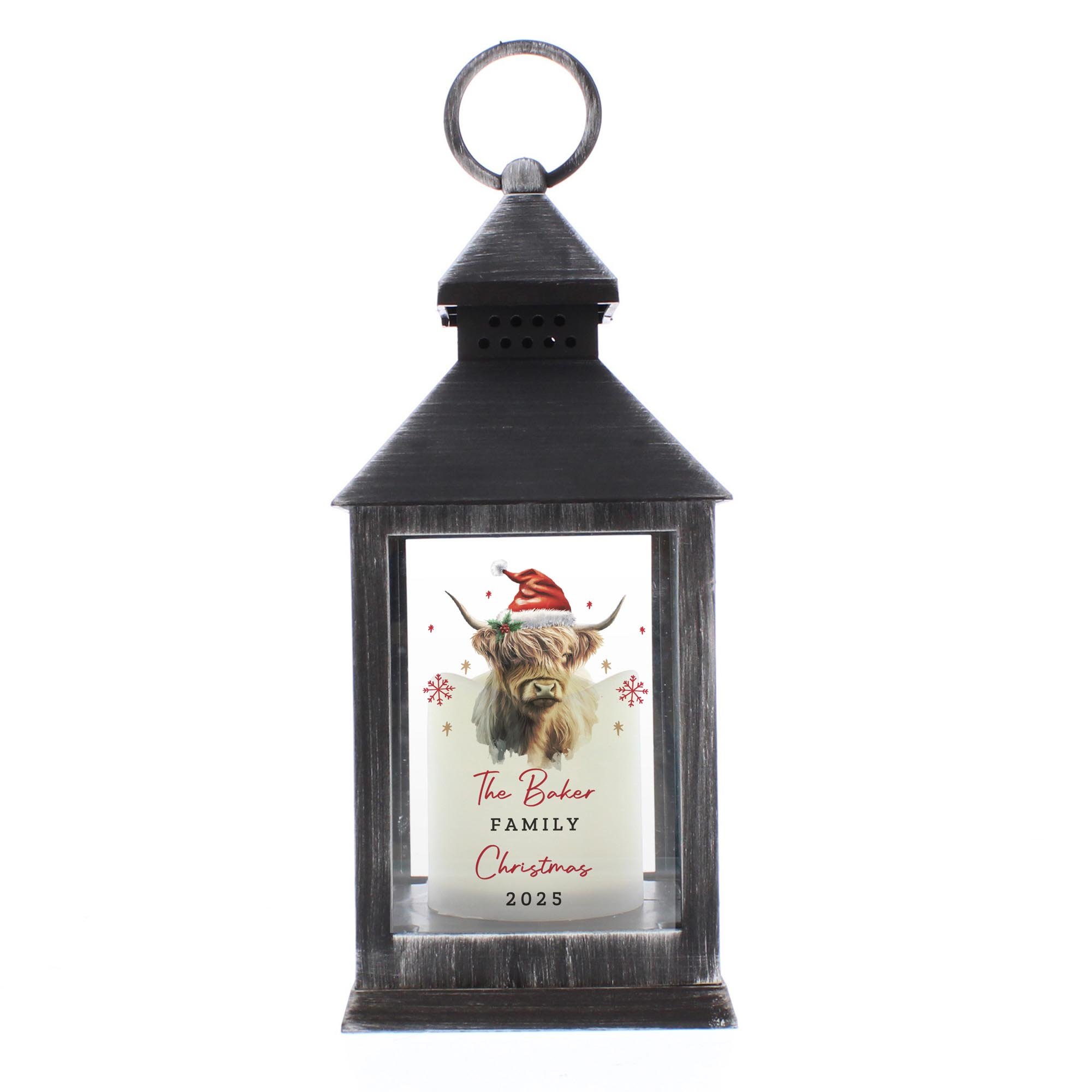 Image of Personalised Highland Cow Christmas LED Lantern | Christmas Gifts