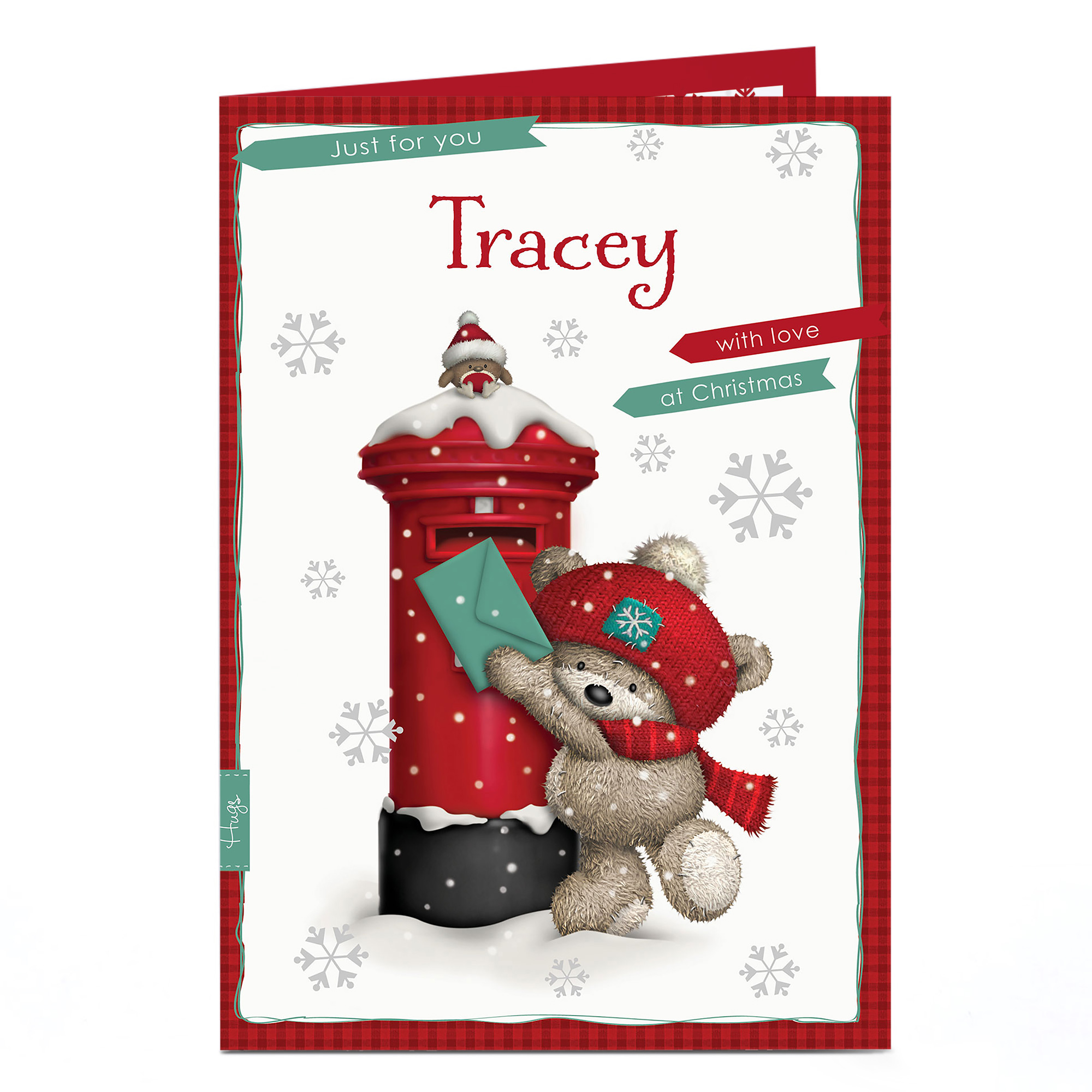 Personalised Hugs Bear Christmas Card - Post Box Bear