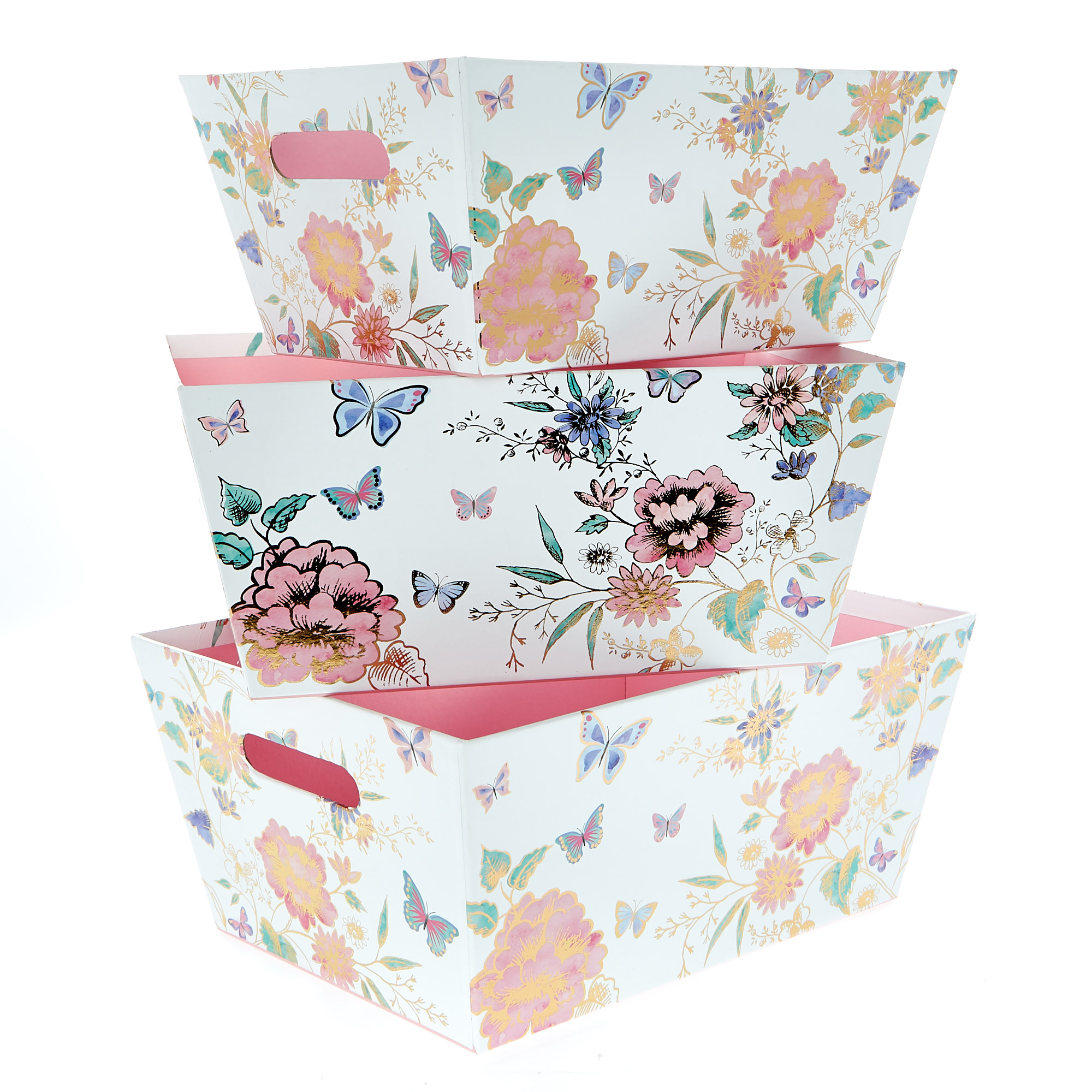 Flowers & Butterflies Tray Boxes - Set Of 3 