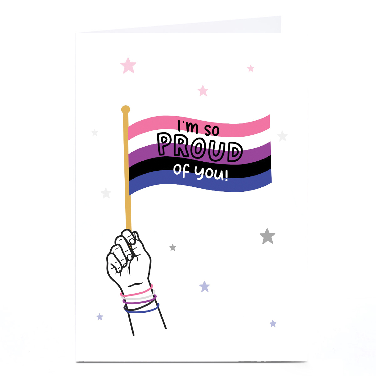Personalised Blue Kiwi Pride Card - Gender Fluid Flag