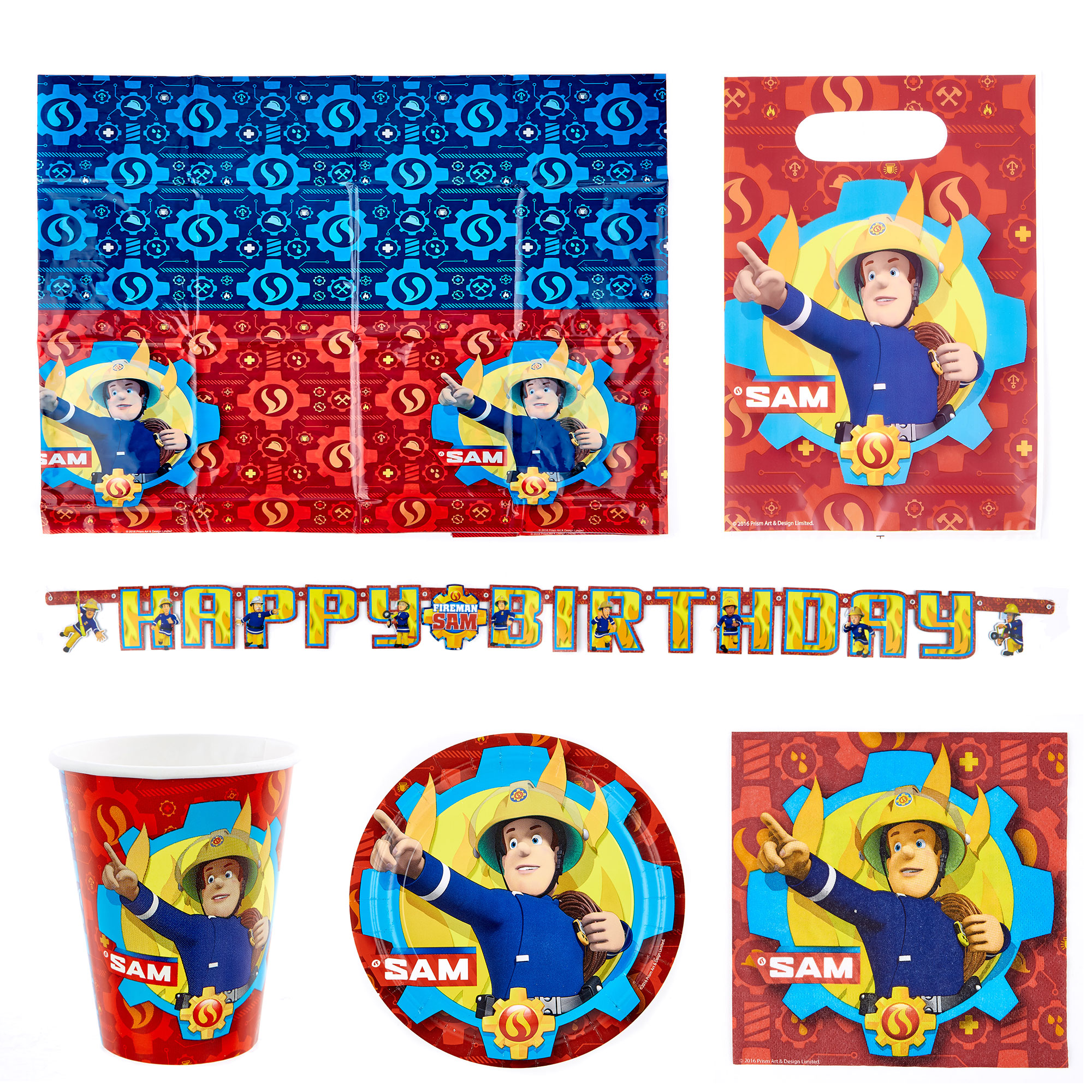 Fireman Sam Party Tableware & Decorations Bundle - 16 Guests