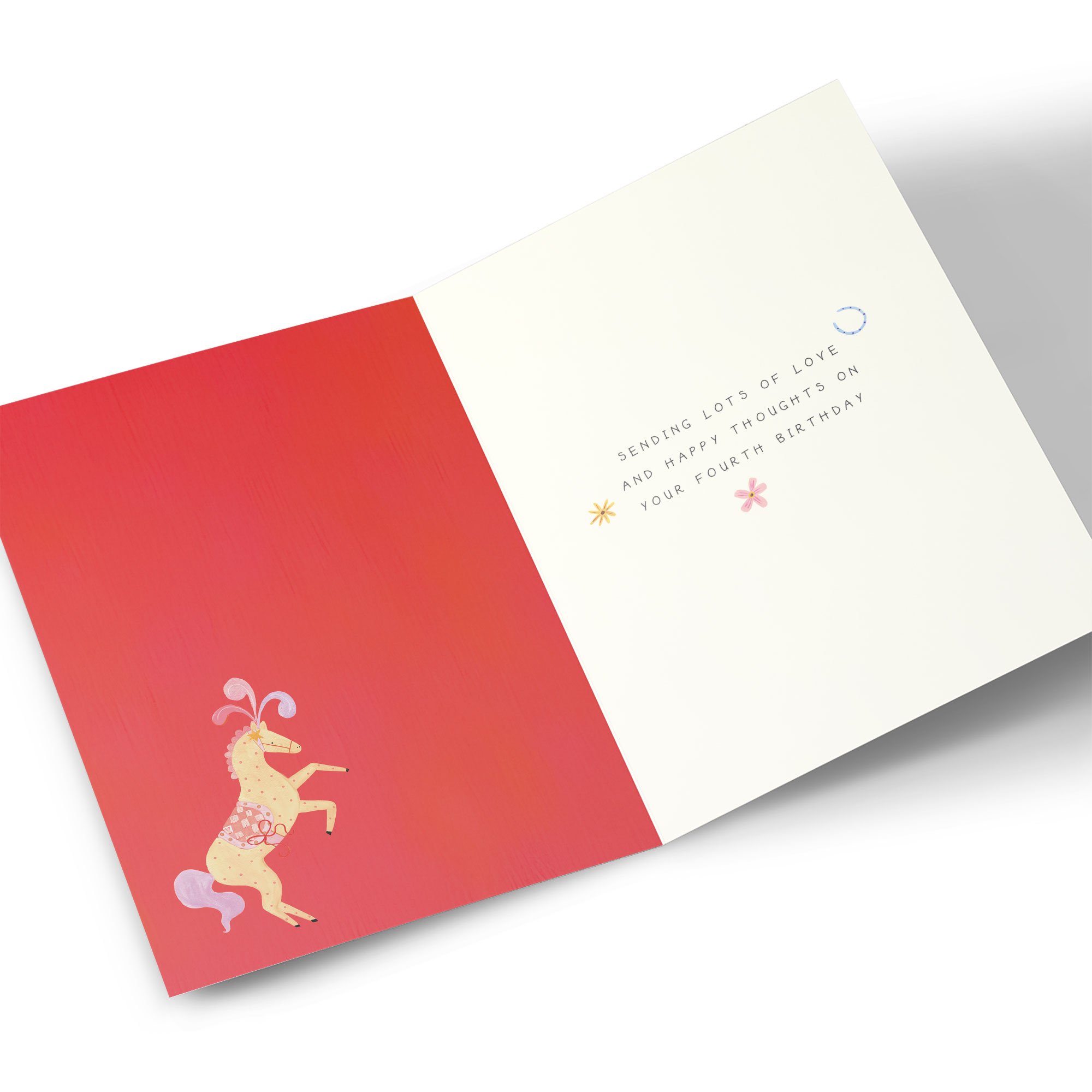 4th Birthday Card - Hooray For You Carousel Horse