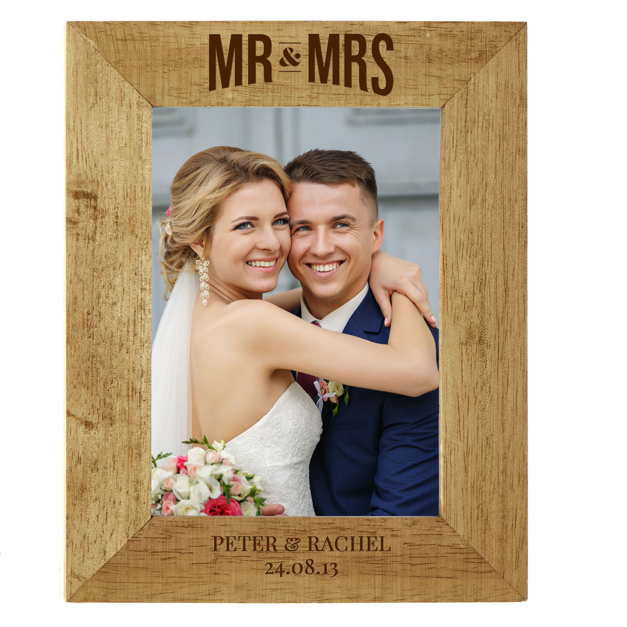 Personalised Engraved Mr & Mrs Wooden Photo Frame
