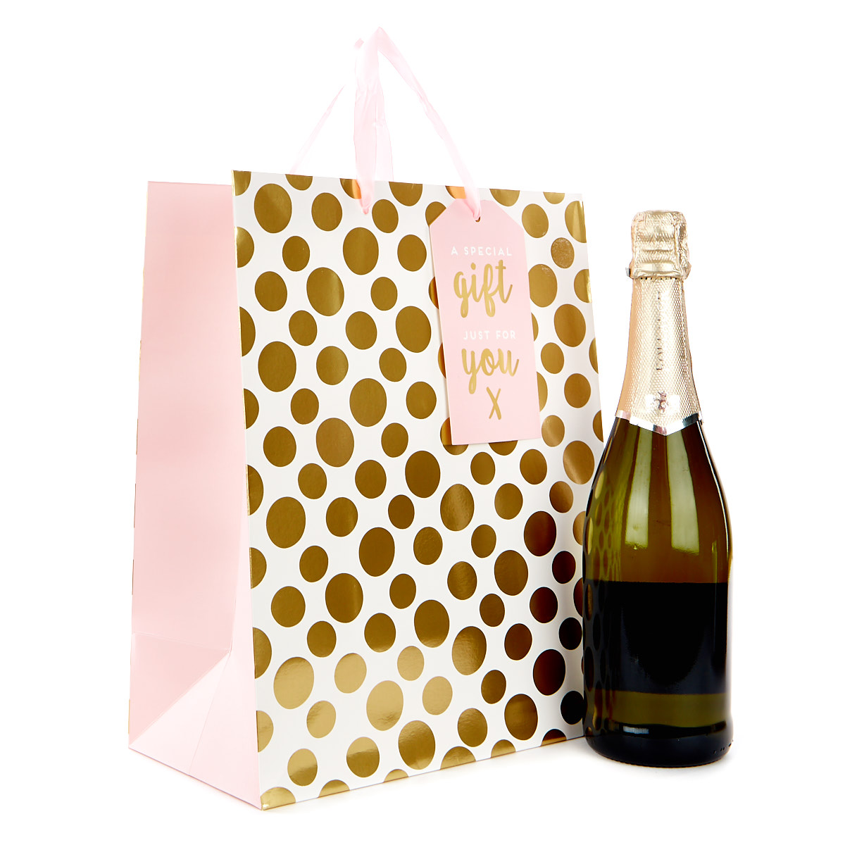 Large Portrait Pink & Gold Spots Gift Bag