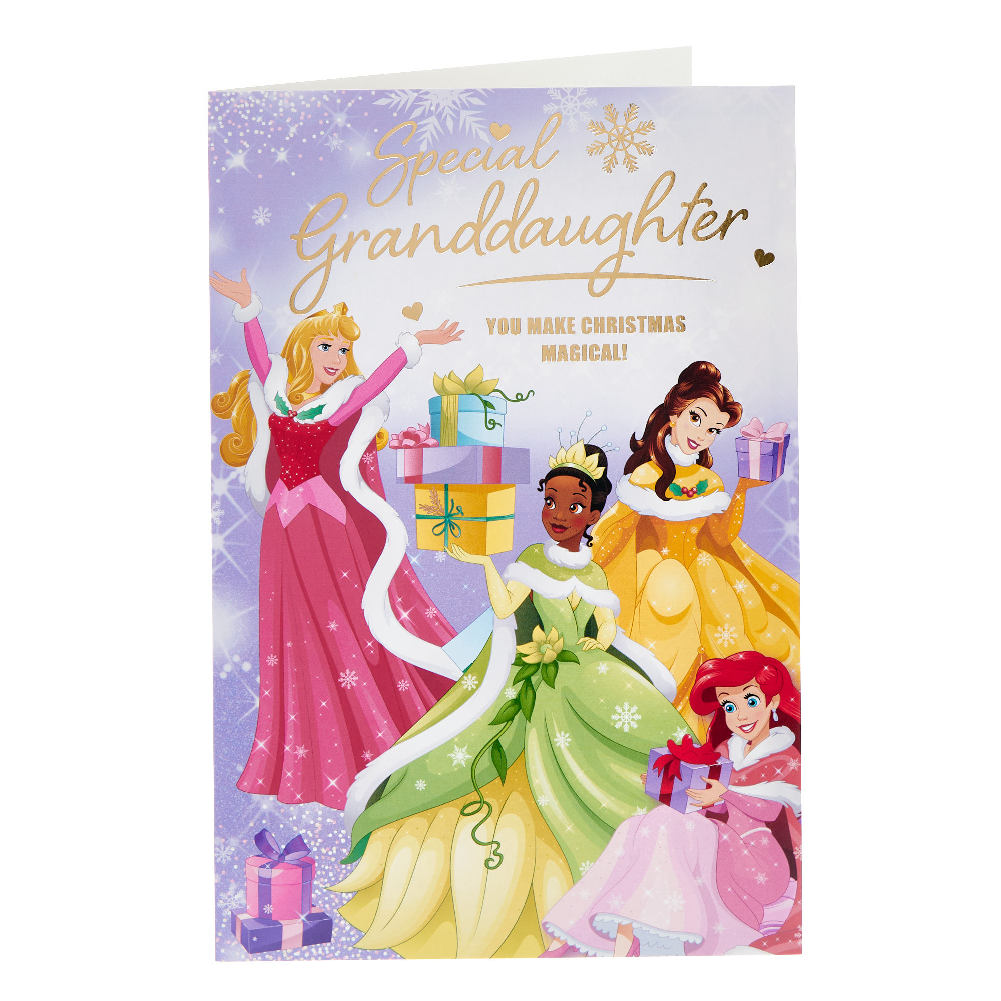 Granddaughter Disney Princess Christmas Card With Wordsearch
