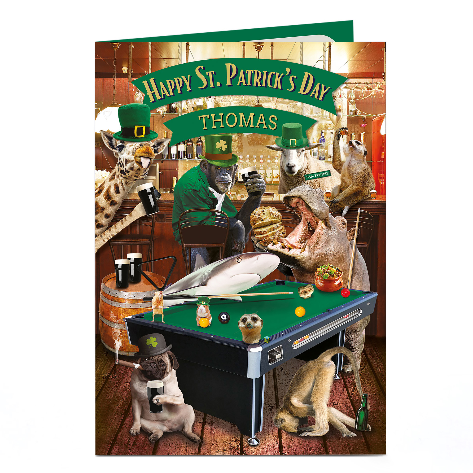 Personalised St Patrick's Day Card - Animals At The Bar