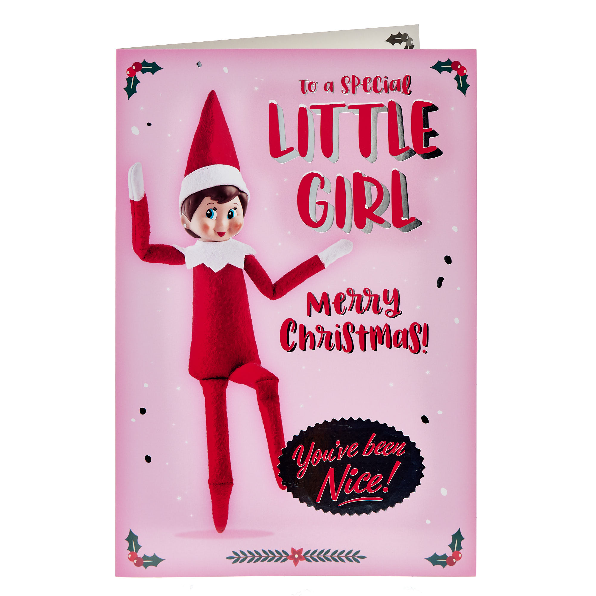 Special Little Girl Elf on Shelf Giant Christmas Card
