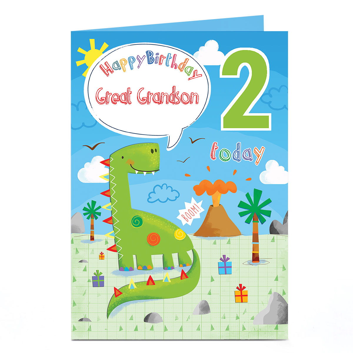 Personalised Editable Age Birthday Card - Green Dinosaur [Any recipient]