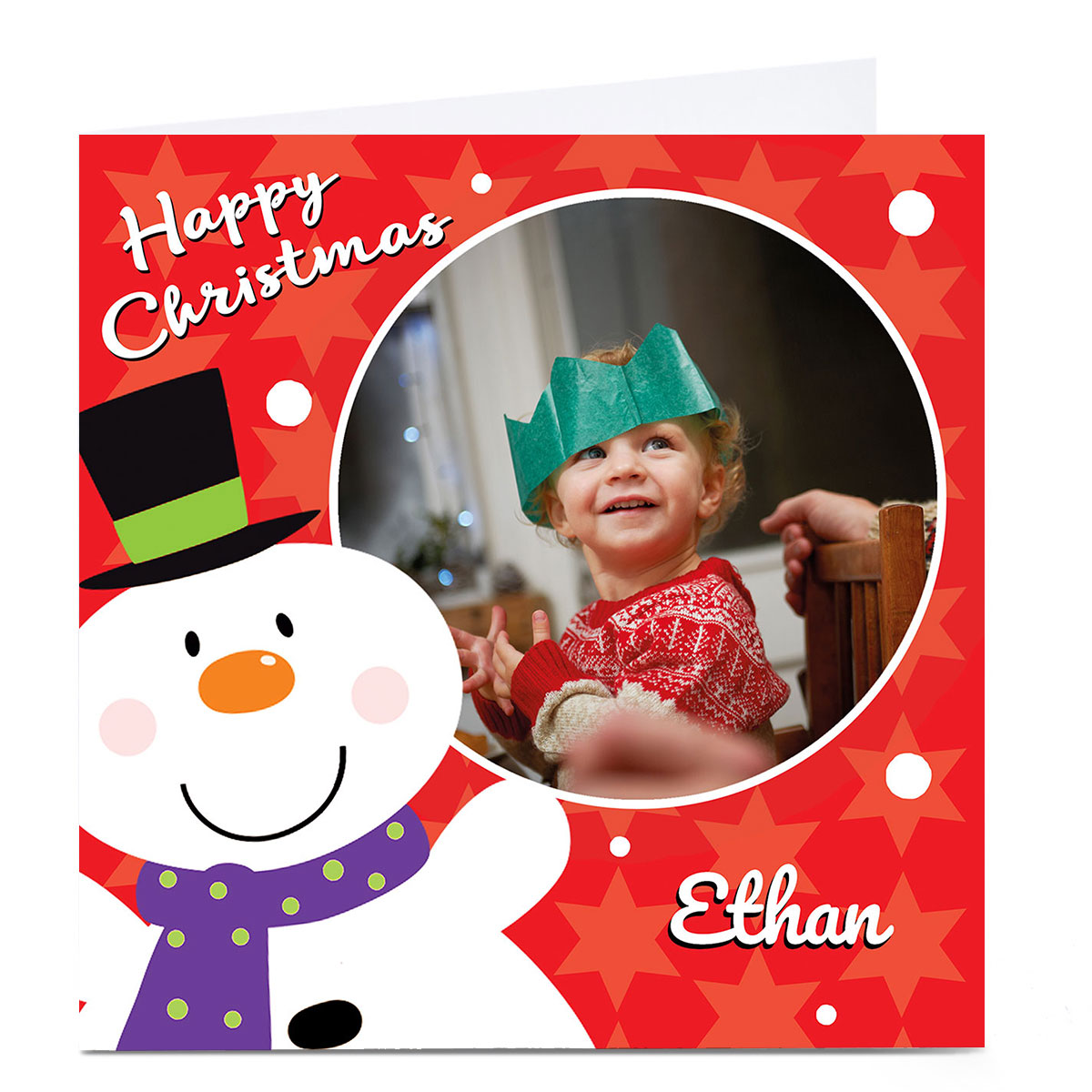 Photo Christmas Card - Snowman, Red