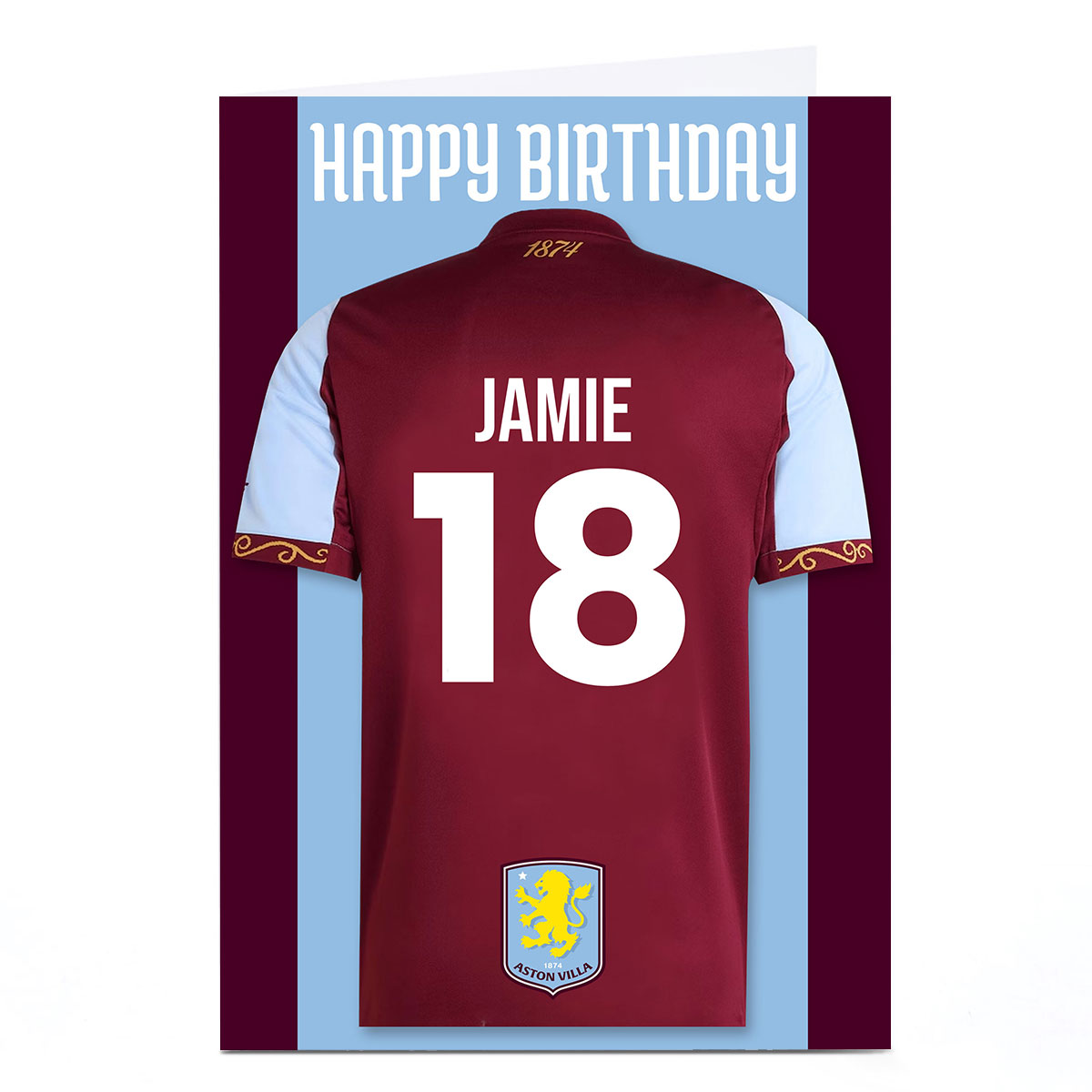 Personalised Football Birthday Card - Aston Villa Short and Number 