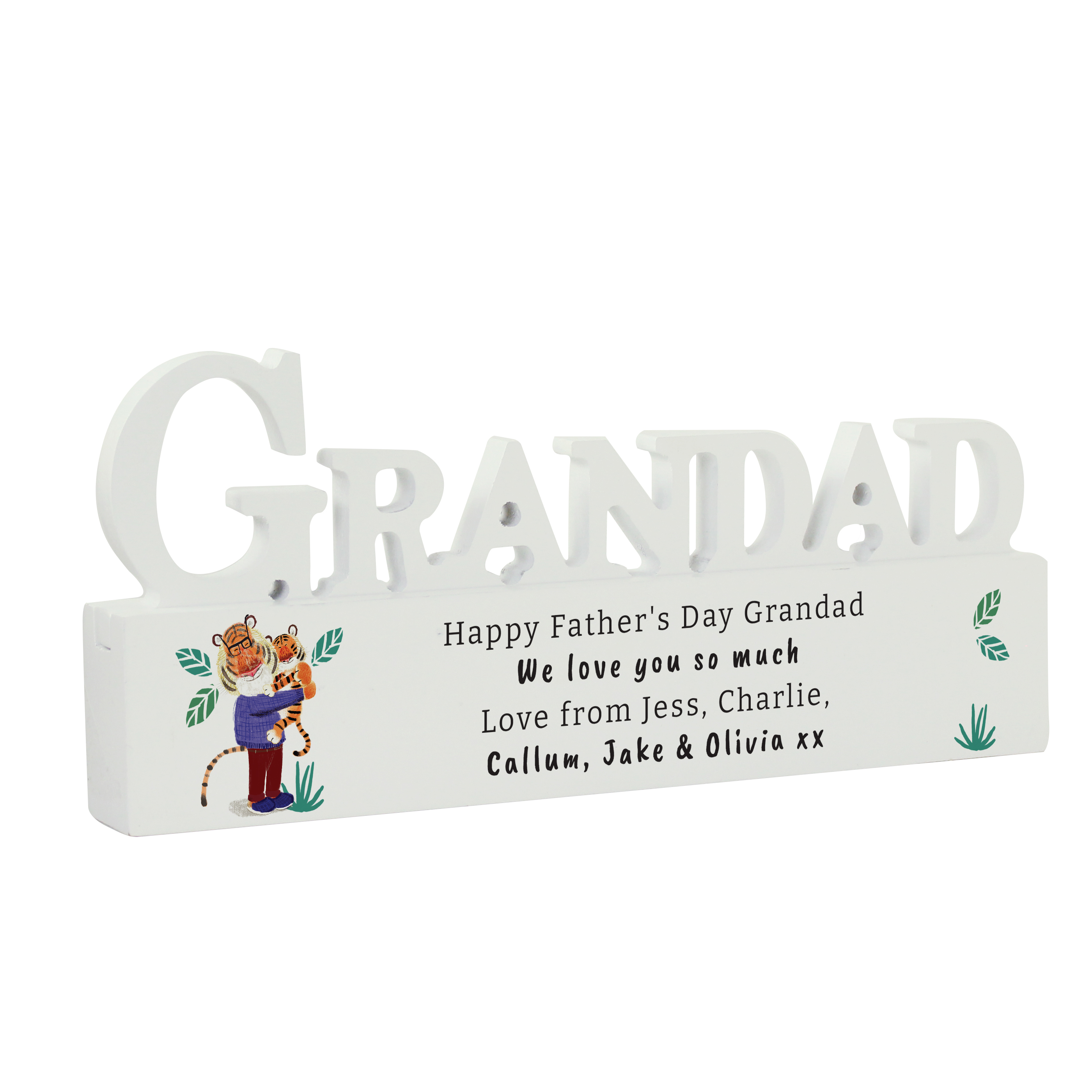 Personalised Wooden Grandad Ornament with Tiger Design
