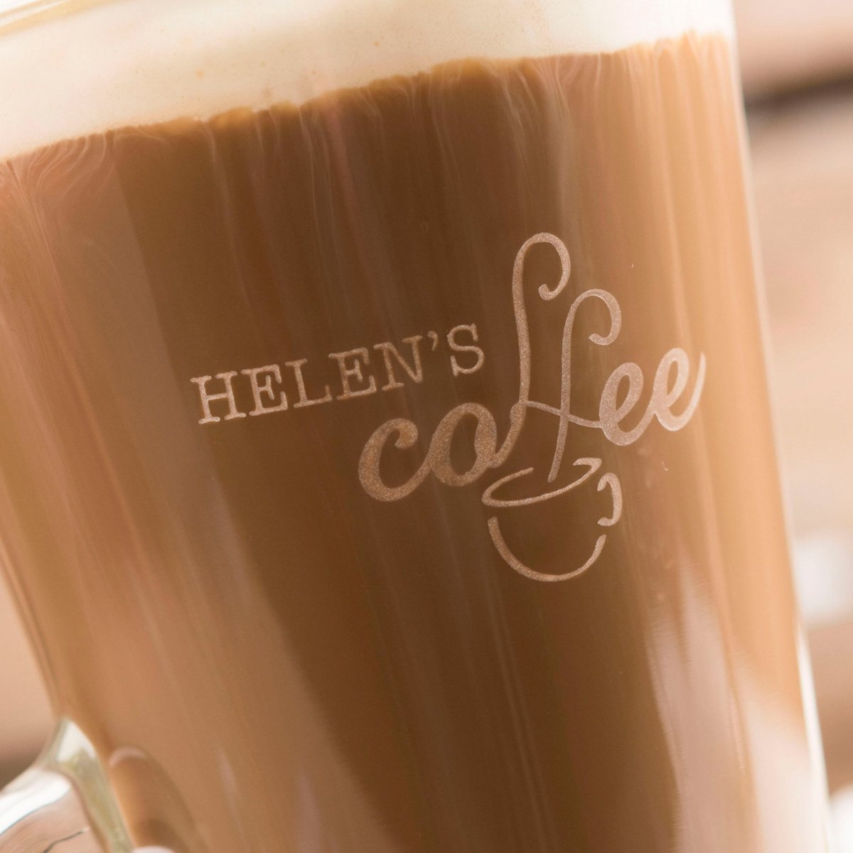 Engraved Glass Latte Mug - Hot Coffee