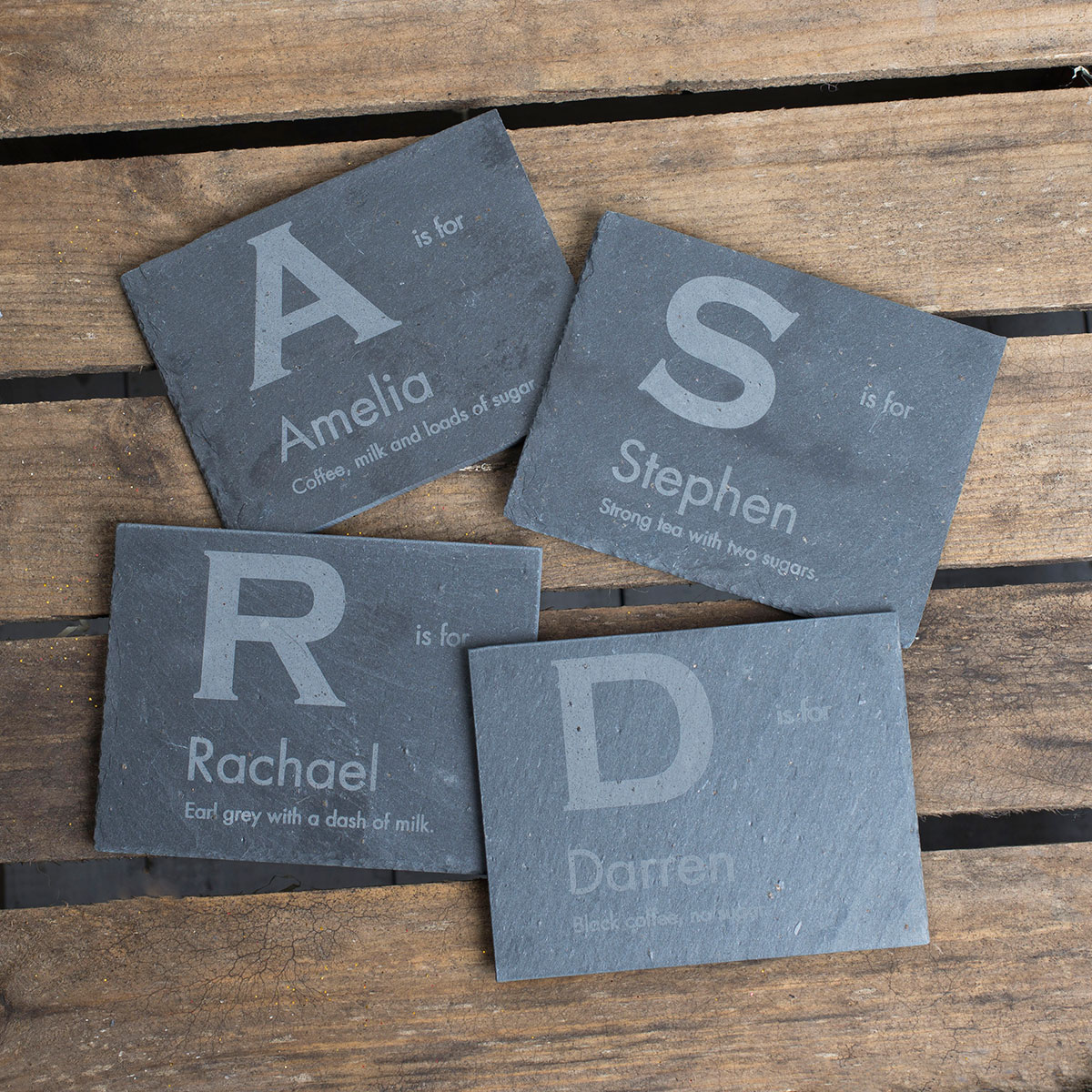 Personalised Set Of 4 Slate Coasters - Tea & Coffee Requirements