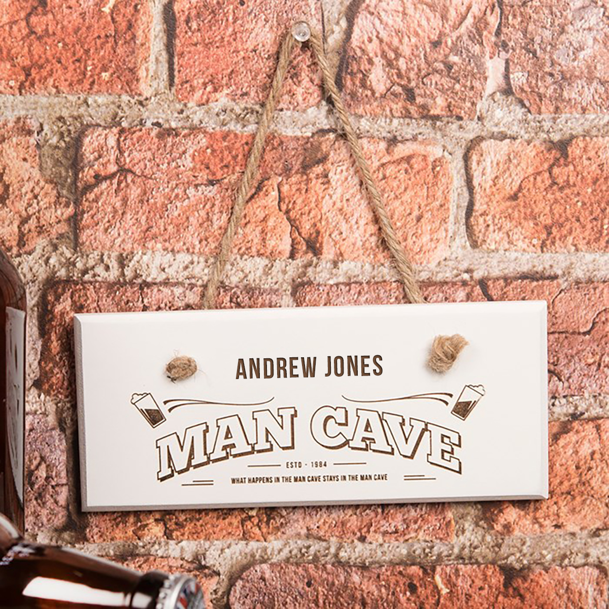 Personalised Hanging White Wooden Sign - Man Cave