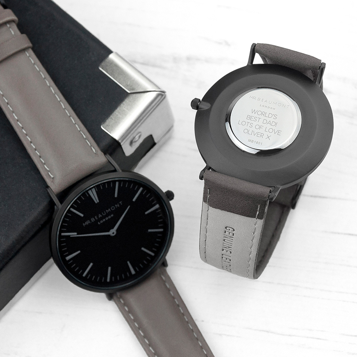 Personalised Men's Watch With Black Face In Ash