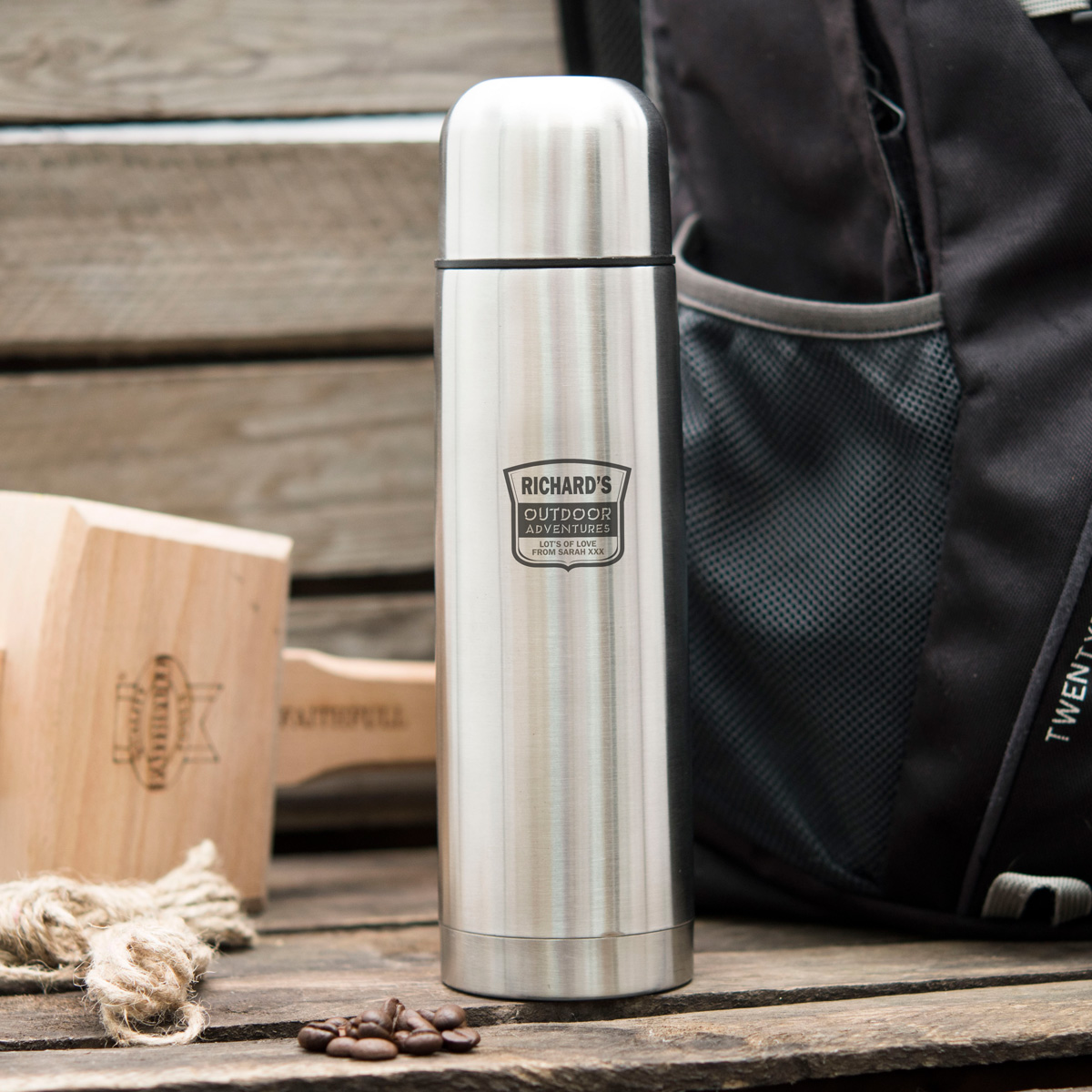 Engraved Stainless Steel Vacuum Flask - Outdoor Adventures