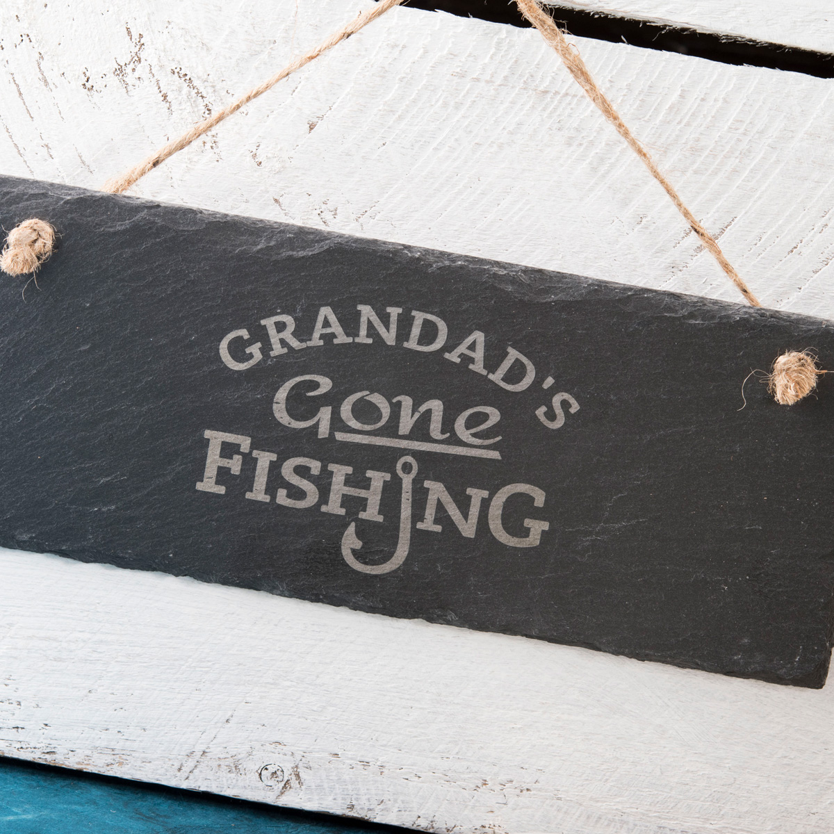 Personalised Hanging Slate Sign - Gone Fishing