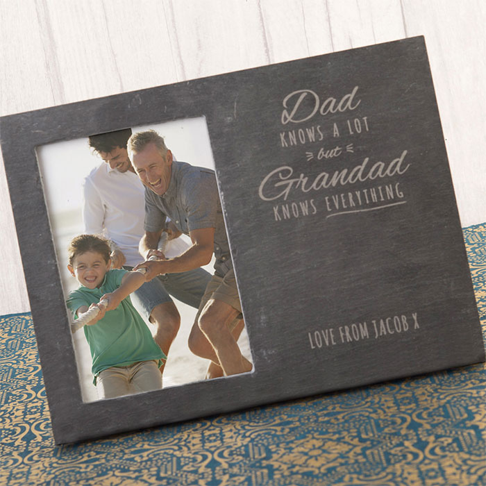 Engraved Slate Chalkboard Photo Frame - Dad Knows A Lot But Grandad Knows Everything