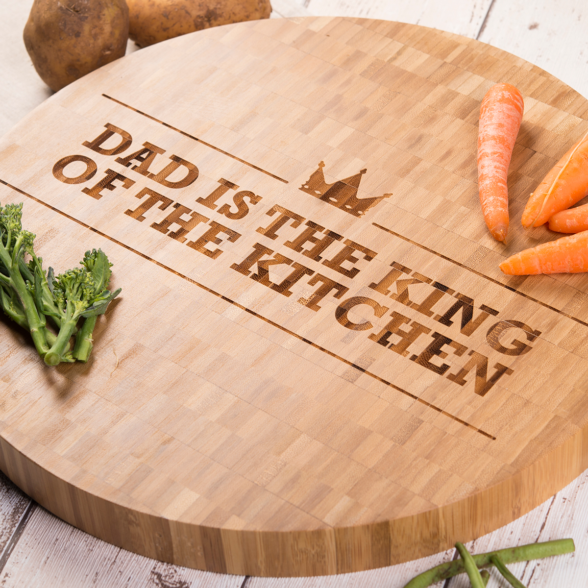Personalised Large Round Bamboo Chopping Board - Crown