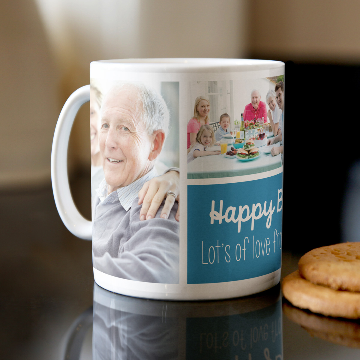 Photo Upload Mug - 3 Photos & Message, Blue