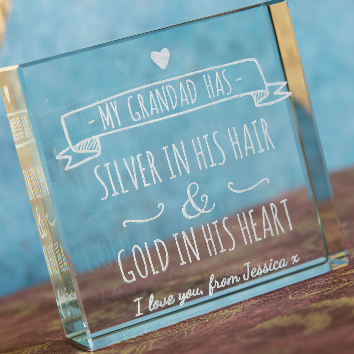 Personalised Glass Token - Grandad, Silver And Gold