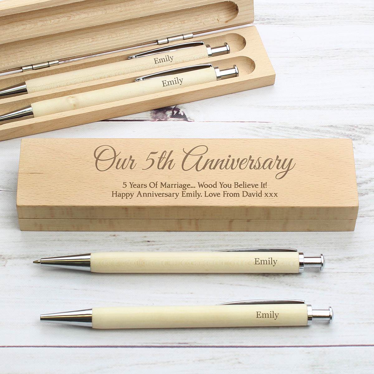 Personalised Wooden Pen & Pencil Box Set - Message