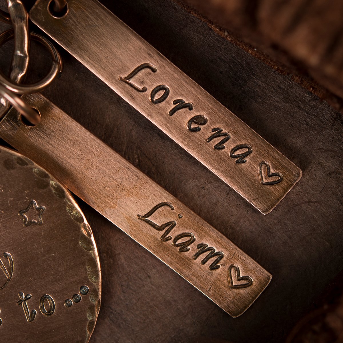 Personalised Copper Key Ring With Tags