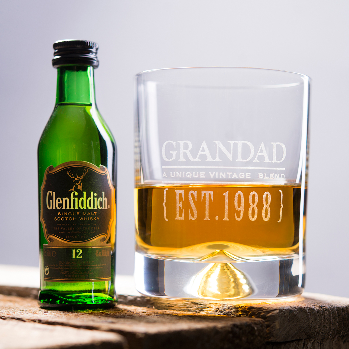 Personalised Whisky Tumbler & Glenfiddich Miniature - Vintage Blend