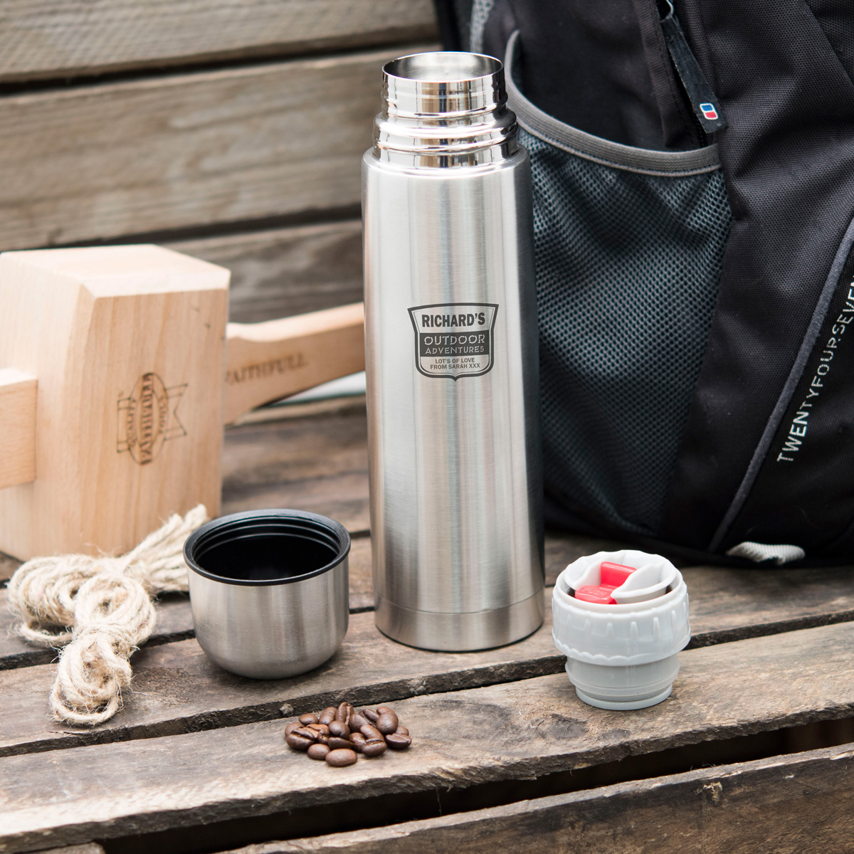 Engraved Stainless Steel Vacuum Flask - Outdoor Adventures