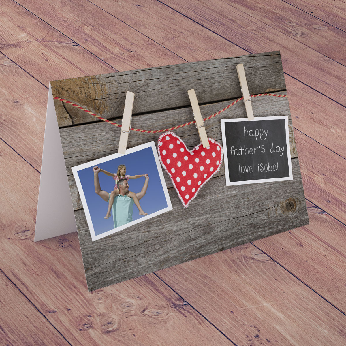Personalised Father's Day Card - 3 pegs on a line