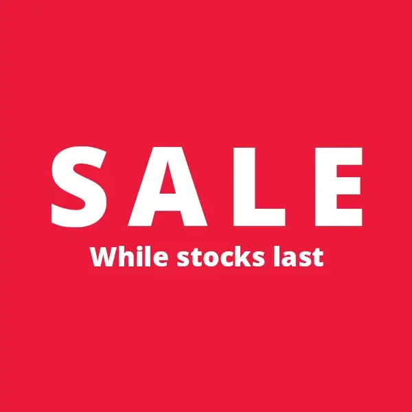 Red background with bold white text that reads sale.