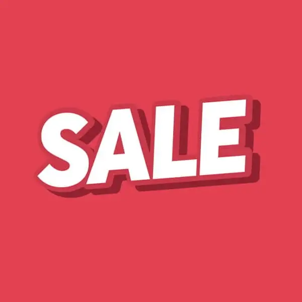 Red background with bold white text that reads sale.